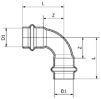 Conex Banninger MaxiPro 90° elbow dimension drawing (L and Z)