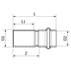 Conex Banninger MaxiPro fitting reducer dimension drawing (L, L1 and Z)