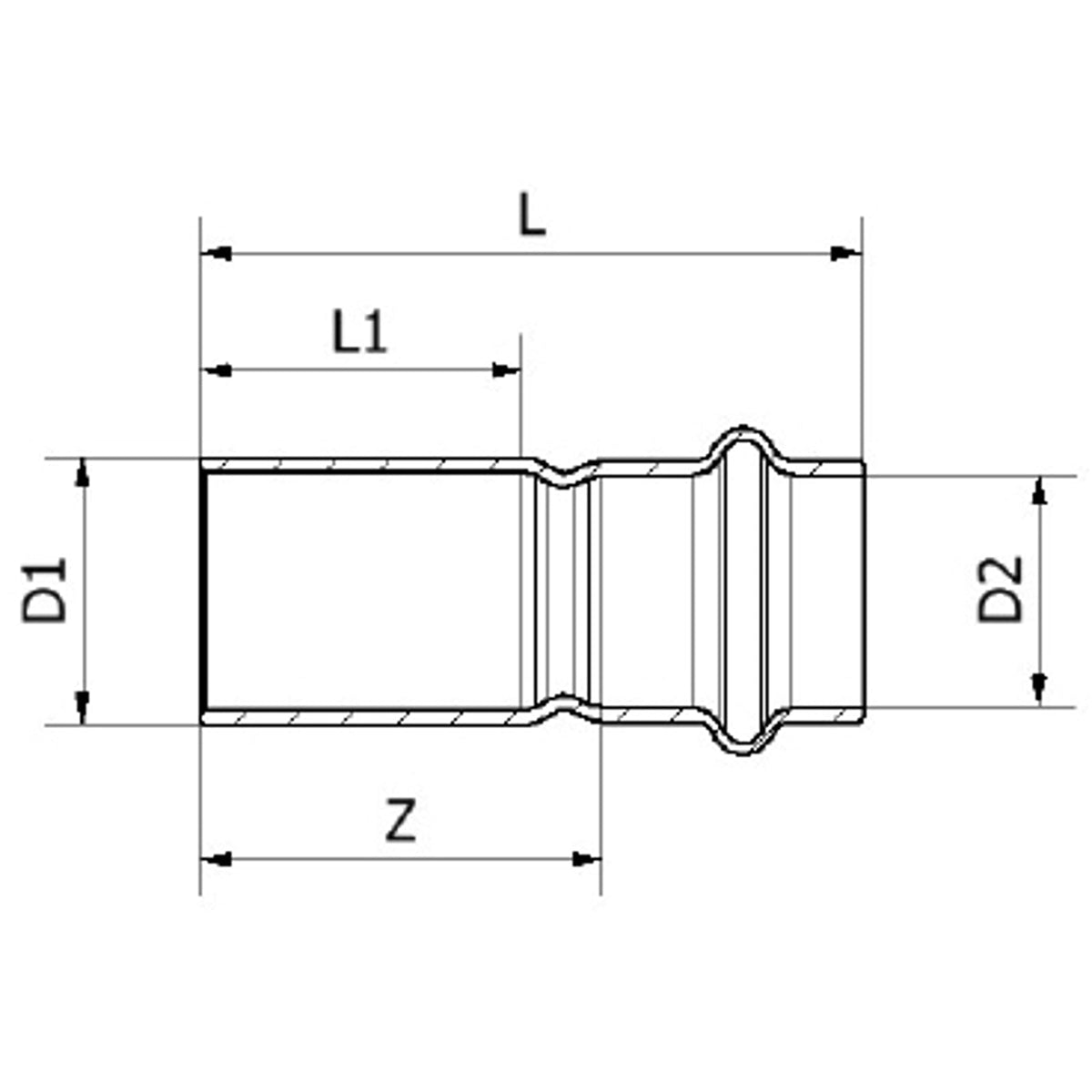 Conex Banninger MaxiPro fitting reducer dimension drawing (L, L1 and Z)
