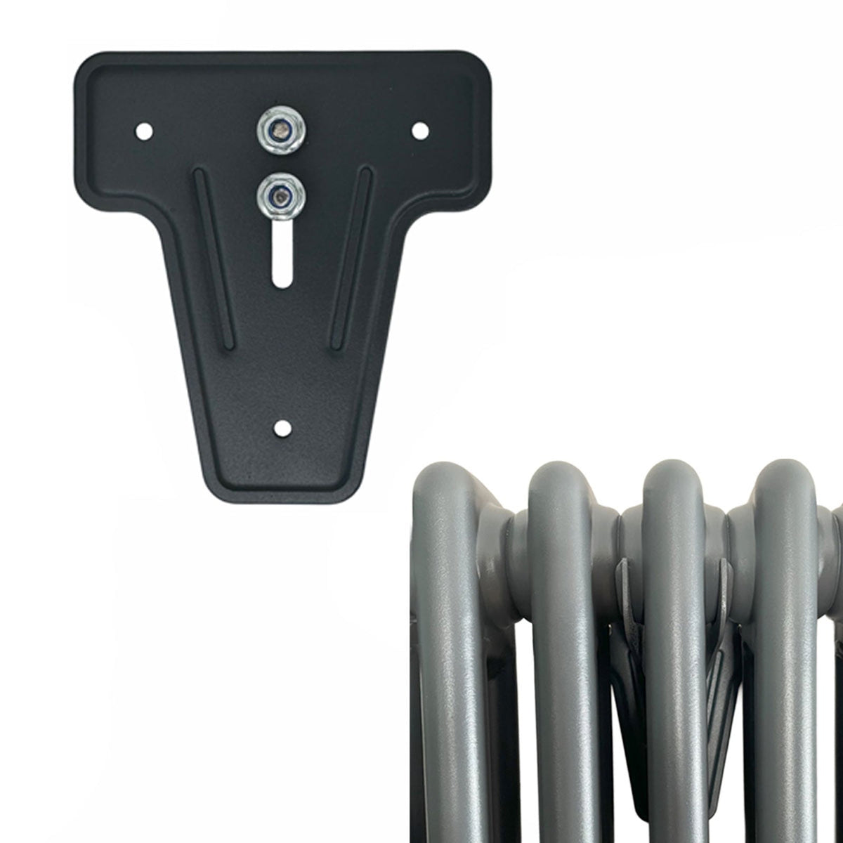 Bullfix heavy duty radiator support brackets holding a column radiator on plasterboard