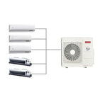 Hitachi airHome Multi Pro outdoor unit connected to wall and ducted indoor units