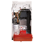 Worcester Bosch Greenstar Heatslave II oil combi with casing removed, showing burner and expansion vessel