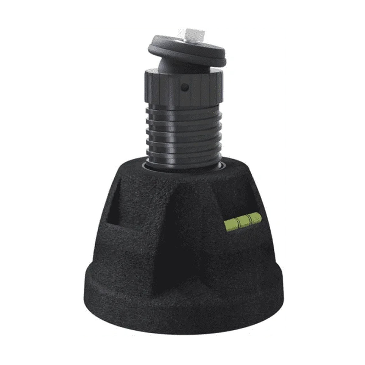 Zeus adjustable articulated anti-vibration foot, black rubber base with height-adjustable screw and spirit level