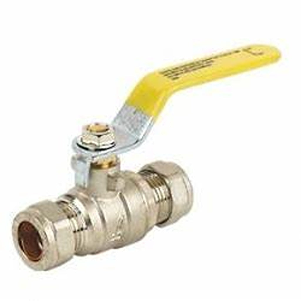 Yellow handled gas lever ball valve with compression ends